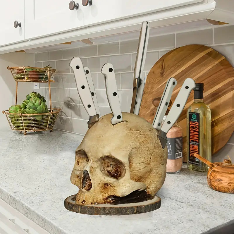 SkullSlice™ Knife Holder – Gothic Skull Knife Block for Kitchen