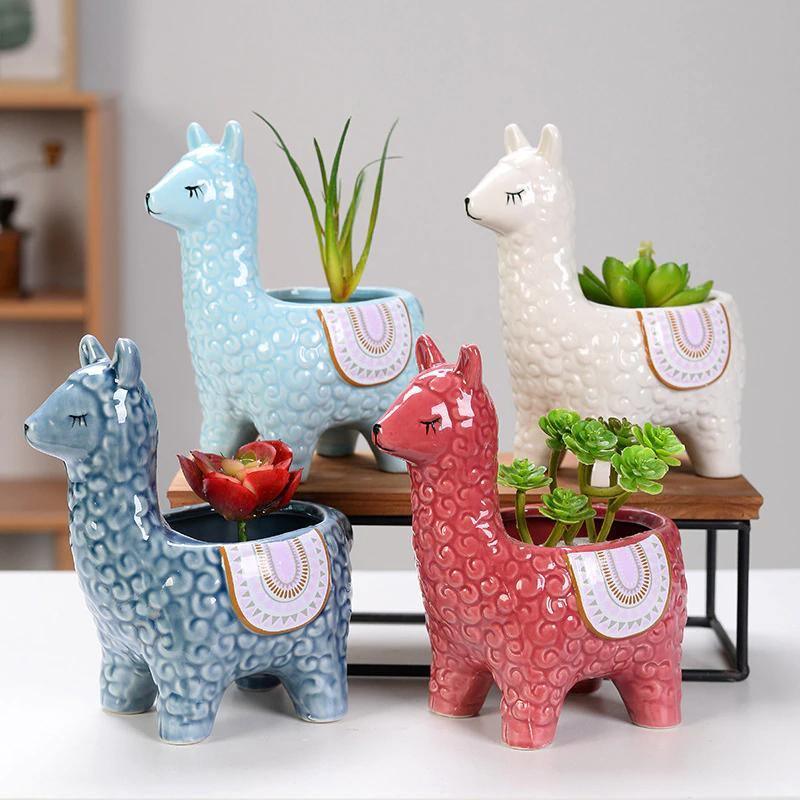 alpaca succulent planter Alpaca Pottery Succulent Planter LightSkyBlue / Head Turned
