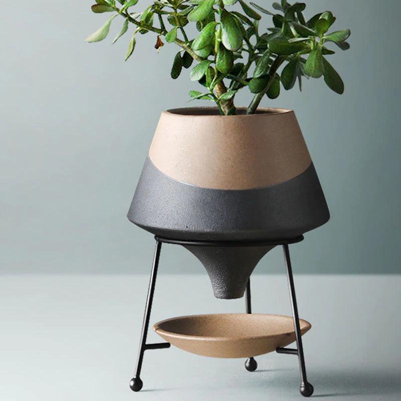 dipped plant pot Clay Teardrop Pot with Saucer Stand Grey
