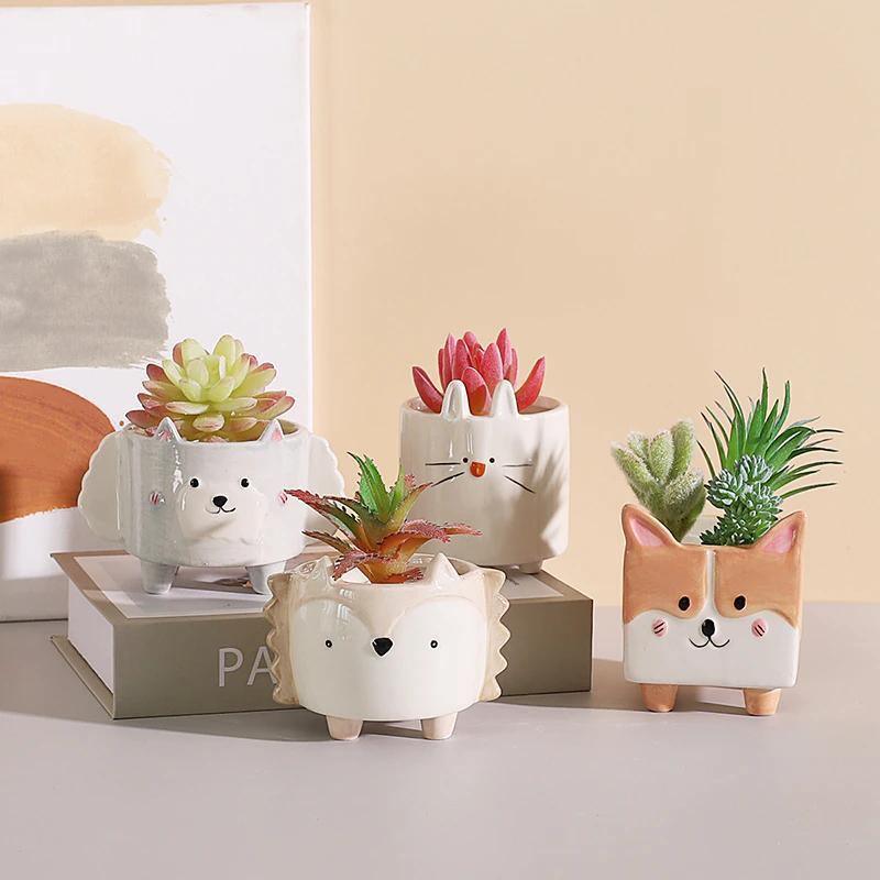 Square Animal Ceramic Succulent Planters Rabbit