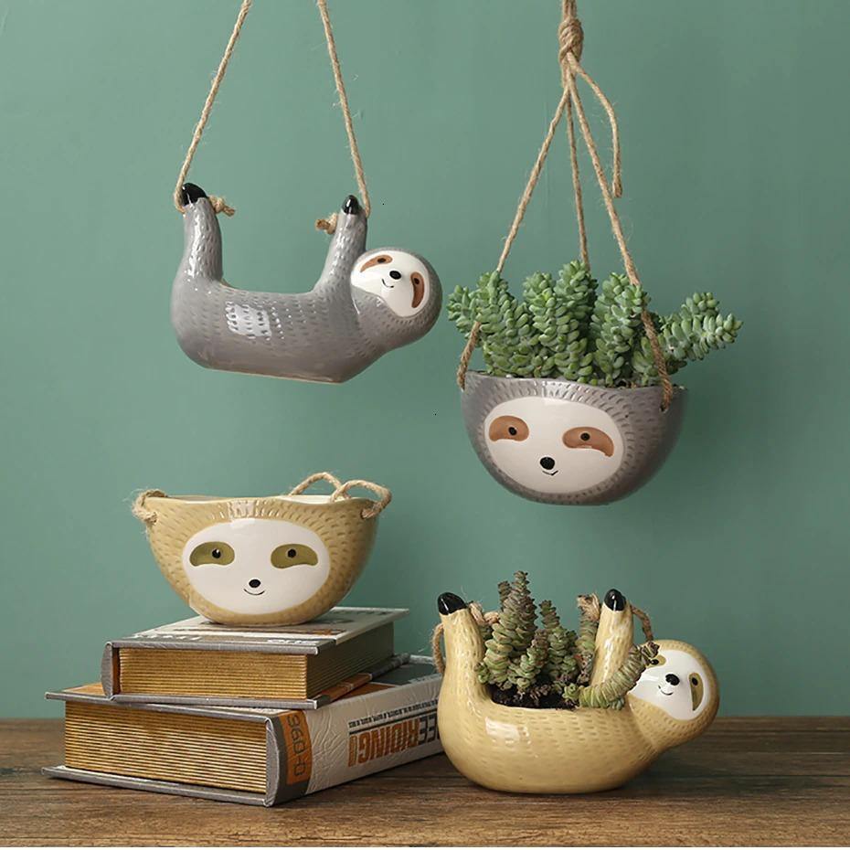 ceramic hanging planter Lazy Ceramic Hanging Succulent Planter Tan / Dish