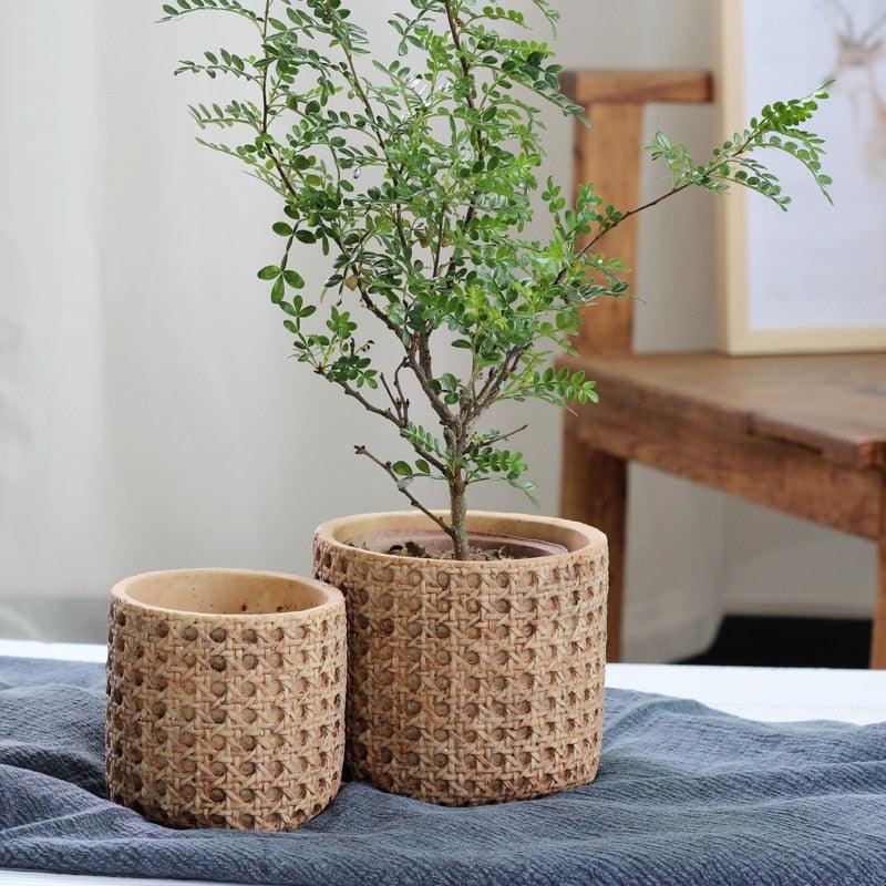 woven concrete planter Organic Rattan Texture Concrete Planter Large