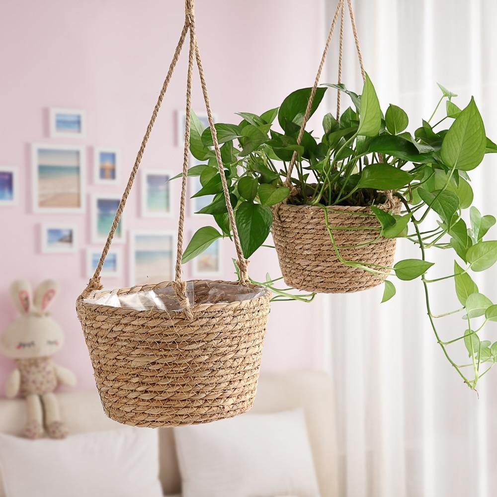 Jute Rope Hanging Planter Basket Tan