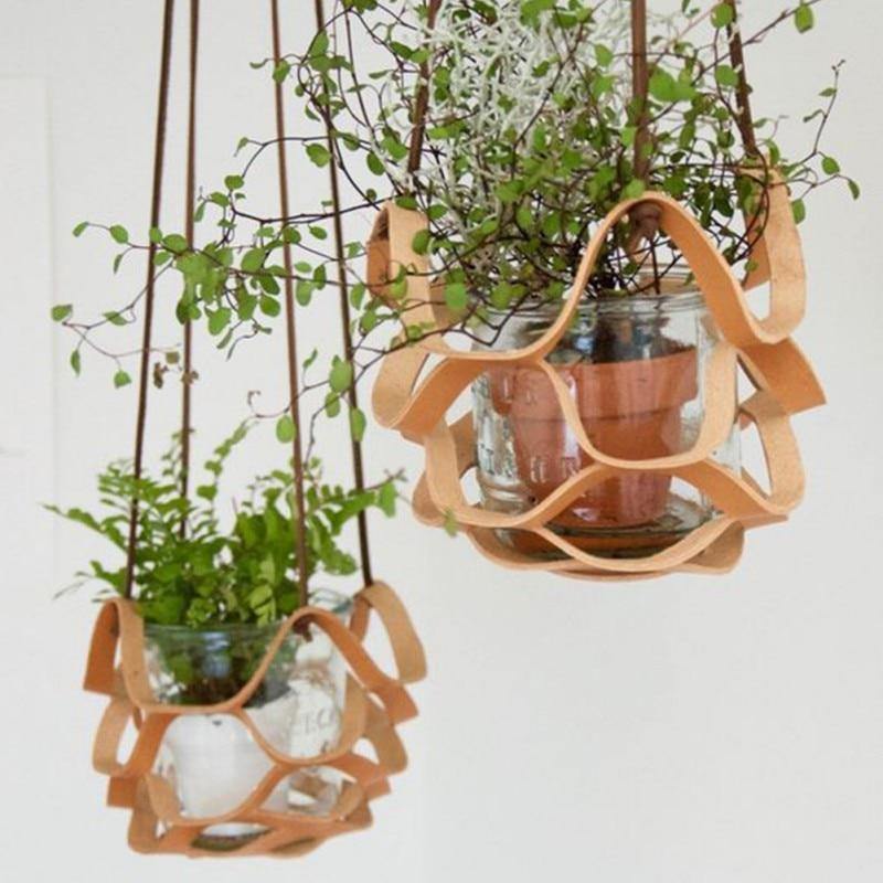 Plant Hanger made with Vegan Leather and Rope SeaGreen / Small