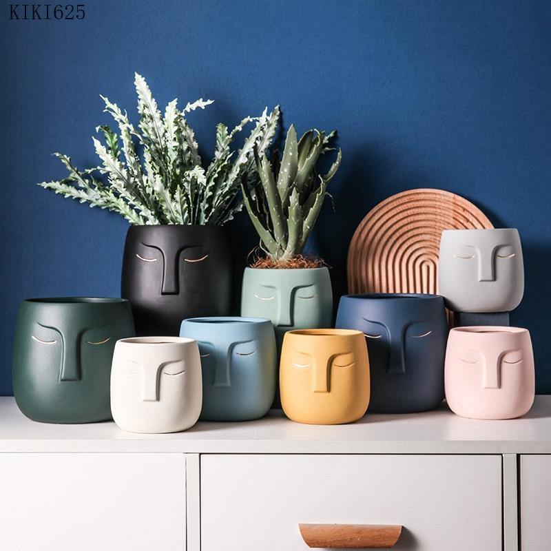 abstract plant pot Ceramic Modern Dreaming Face Planter IndianRed / 12x12x12.5cm