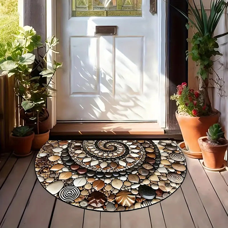 Coastal Spiral™ – Ocean-Inspired Pebble & Seashell Mat