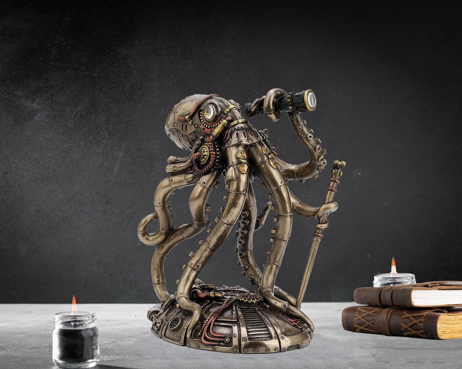 Octopus Steamroller Kraken™ - Retro-Futuristic Steampunk Octopus Explorer Statue | Lily & Eden