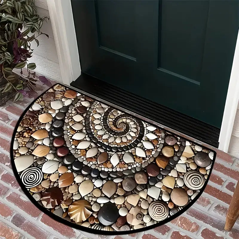 Coastal Spiral™ – Ocean-Inspired Pebble & Seashell Mat