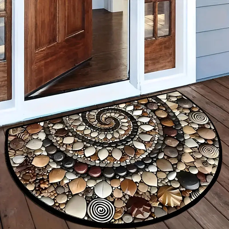Coastal Spiral™ – Ocean-Inspired Pebble & Seashell Mat