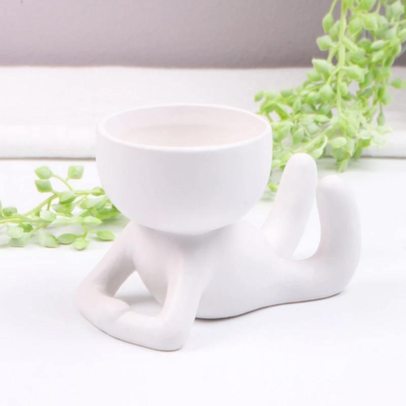 Little Human Ceramic Succulent Planter Laying on Tummy / White | Lily & Eden