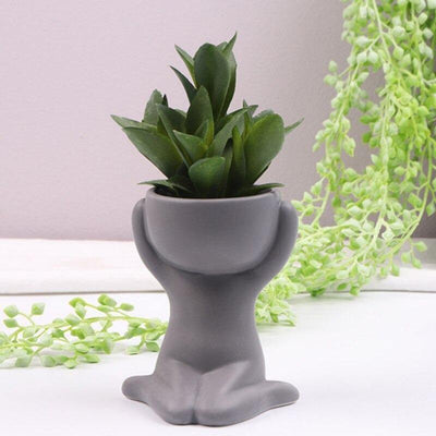 Little Human Ceramic Succulent Planter Sitting on Knees / Grey | Lily & Eden