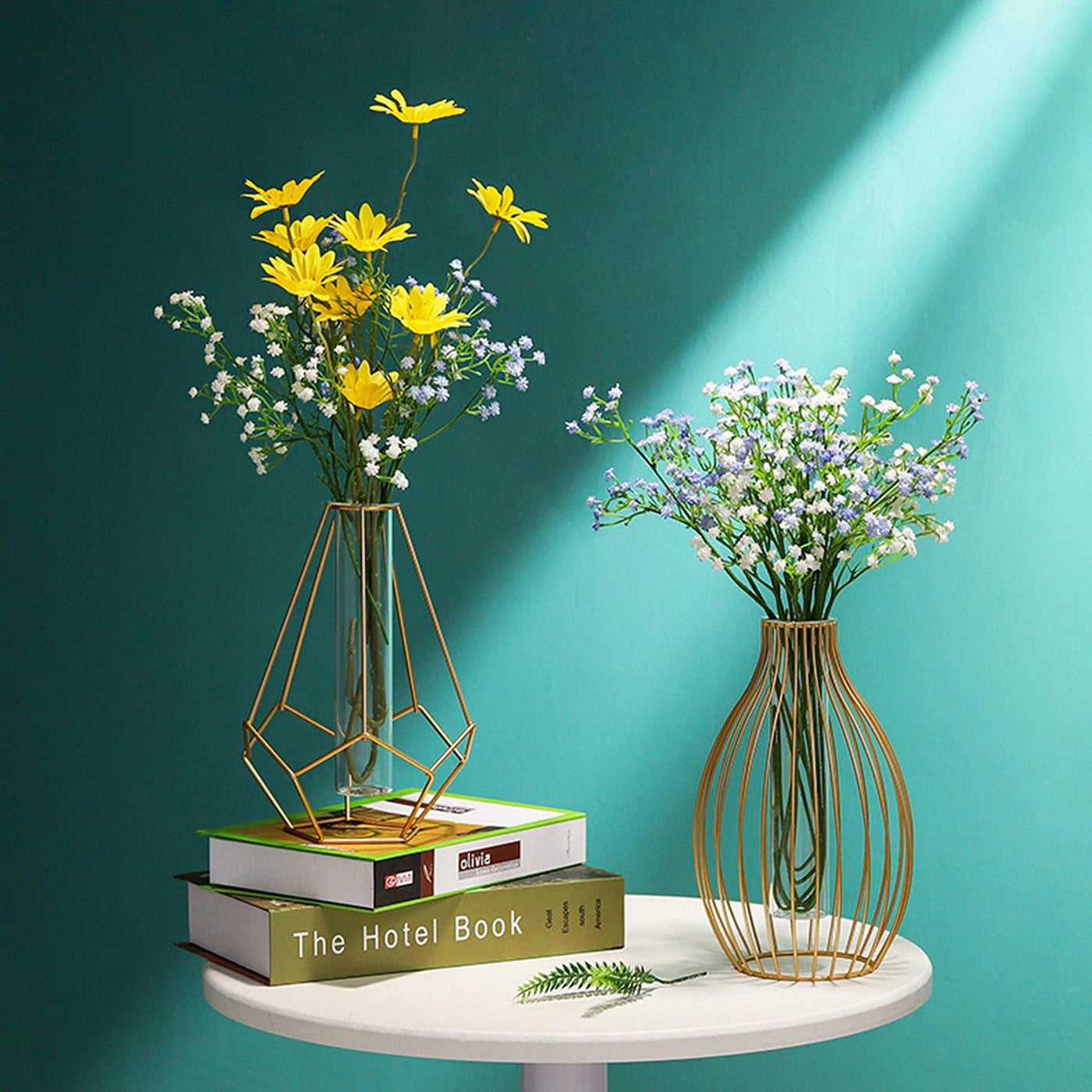 Iron Geometric Flower Vase with Glass Tube - Lily & Eden