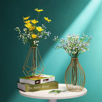 Iron Geometric Flower Vase with Glass Tube - Lily & Eden