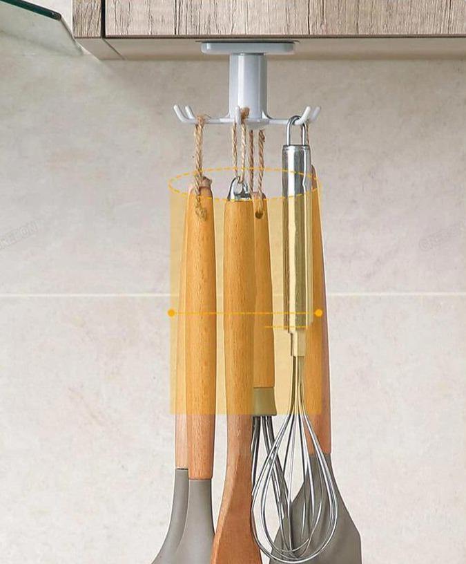 Under-Counter Rotating Kitchen Utensil Storage 6-Hook Organizer - Lily & Eden