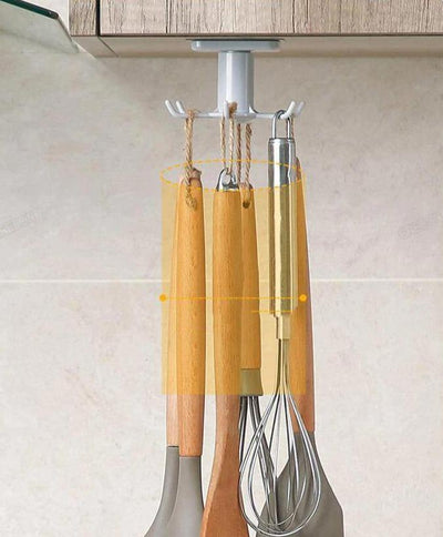 Under-Counter Rotating Kitchen Utensil Storage 6-Hook Organizer - Lily & Eden