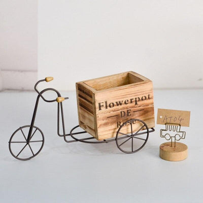 Tabletop Wrought Iron Tricycle with Wooden Planter Box BurlyWood | Lily & Eden