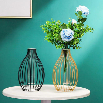 Iron Geometric Flower Vase with Glass Tube - Lily & Eden