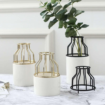 Iron and Ceramic Vase with Grated Design - Lily & Eden