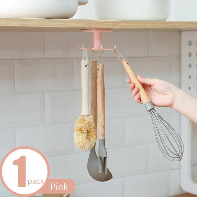 Under-Counter Rotating Kitchen Utensil Storage 6-Hook Organizer - Lily & Eden
