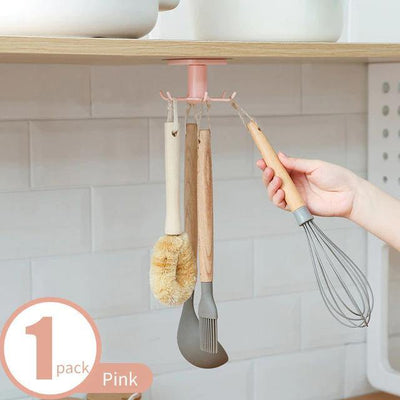 Under-Counter Rotating Kitchen Utensil Storage 6-Hook Organizer - Lily & Eden