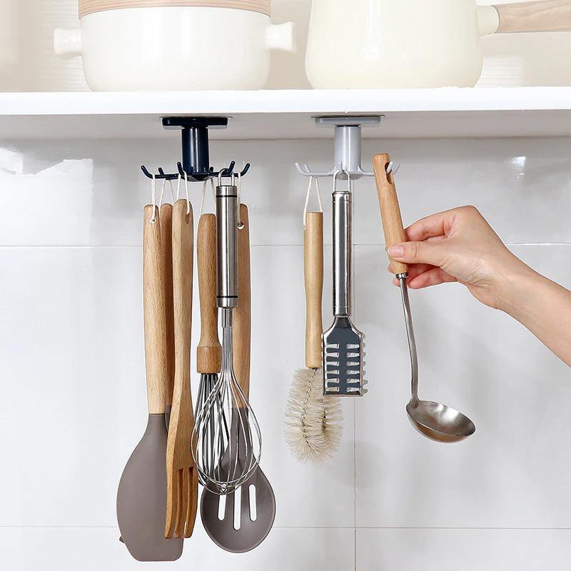 Under-Counter Rotating Kitchen Utensil Storage 6-Hook Organizer - Lily & Eden