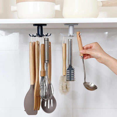 Under-Counter Rotating Kitchen Utensil Storage 6-Hook Organizer - Lily & Eden