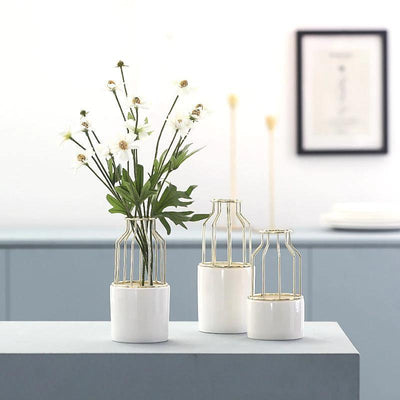 Iron and Ceramic Vase with Grated Design - Lily & Eden