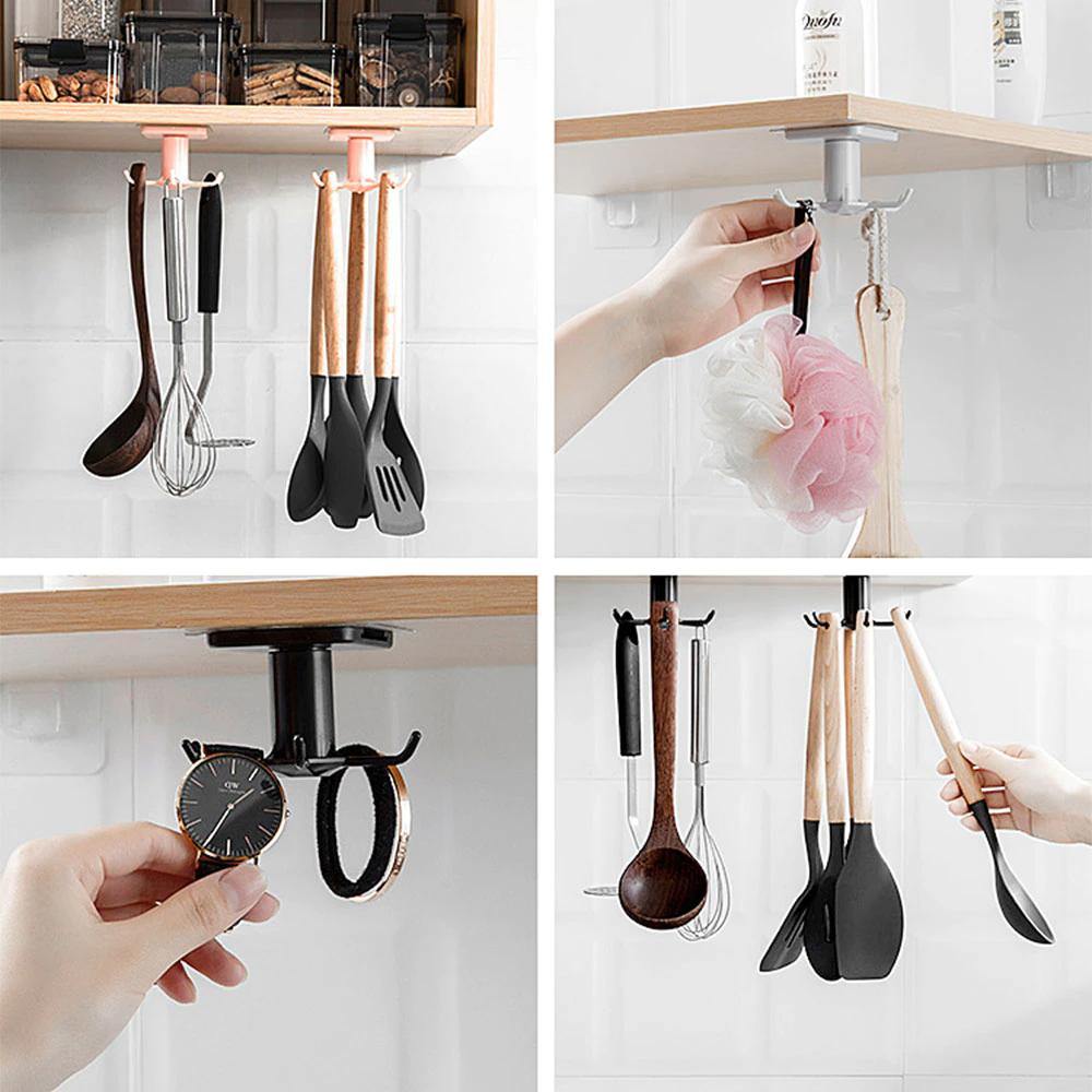 Under-Counter Rotating Kitchen Utensil Storage 6-Hook Organizer - Lily & Eden