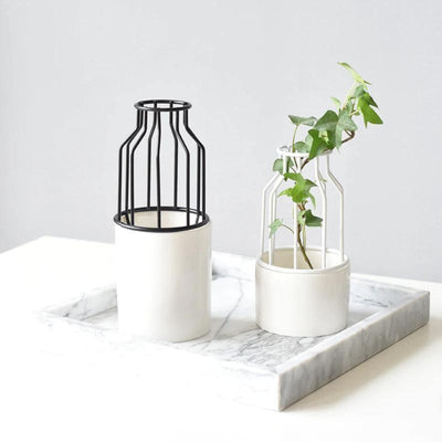 Iron and Ceramic Vase with Grated Design - Lily & Eden
