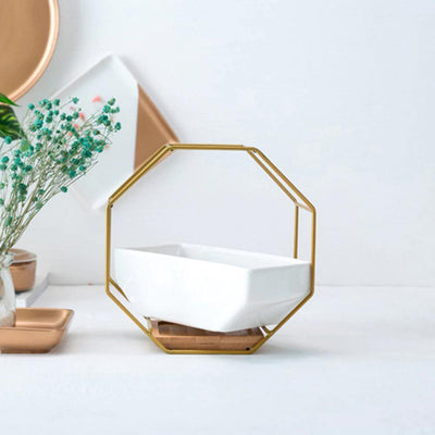 Ceramic Geometric Wall Planter with Iron Octagonal Frame - Lily & Eden