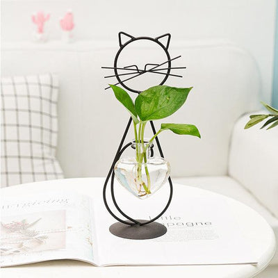 Iron Kitty Cat with Glass Heart Vase Propagation Station Planters 1pc Standing Cat | Lily & Eden