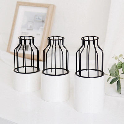 Iron and Ceramic Vase with Grated Design - Lily & Eden