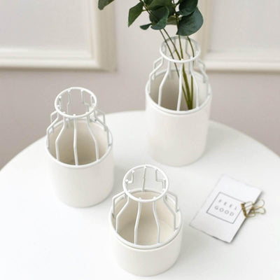 Iron and Ceramic Vase with Grated Design - Lily & Eden