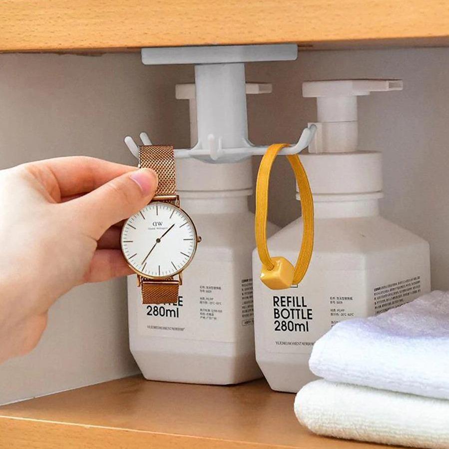 Under-Counter Rotating Kitchen Utensil Storage 6-Hook Organizer - Lily & Eden