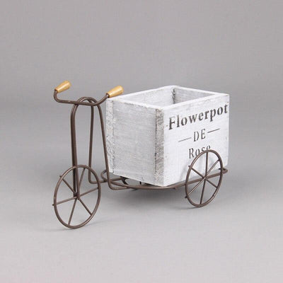 Tabletop Wrought Iron Tricycle with Wooden Planter Box White | Lily & Eden