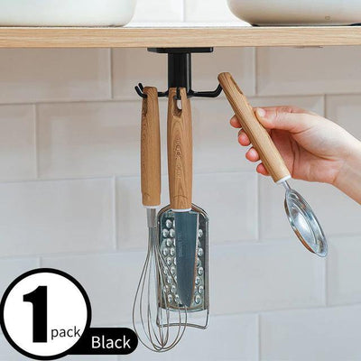 Under-Counter Rotating Kitchen Utensil Storage 6-Hook Organizer - Lily & Eden