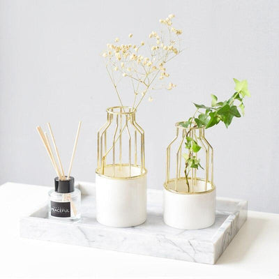 Iron and Ceramic Vase with Grated Design - Lily & Eden