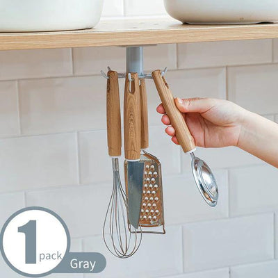 Under-Counter Rotating Kitchen Utensil Storage 6-Hook Organizer - Lily & Eden