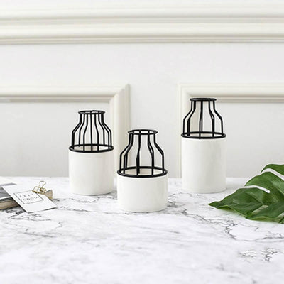 Iron and Ceramic Vase with Grated Design - Lily & Eden
