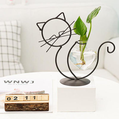 Iron Kitty Cat with Glass Heart Vase Propagation Station Planters 1pc Playing Cat | Lily & Eden