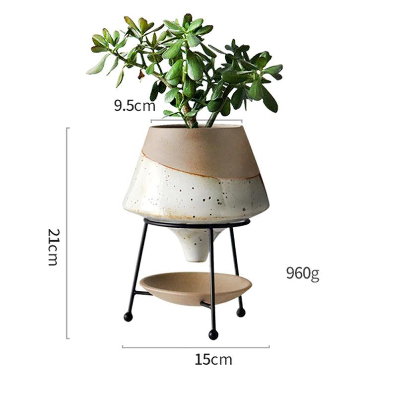 clay pot plant stands Clay Teardrop Pot with Saucer Stand Grey