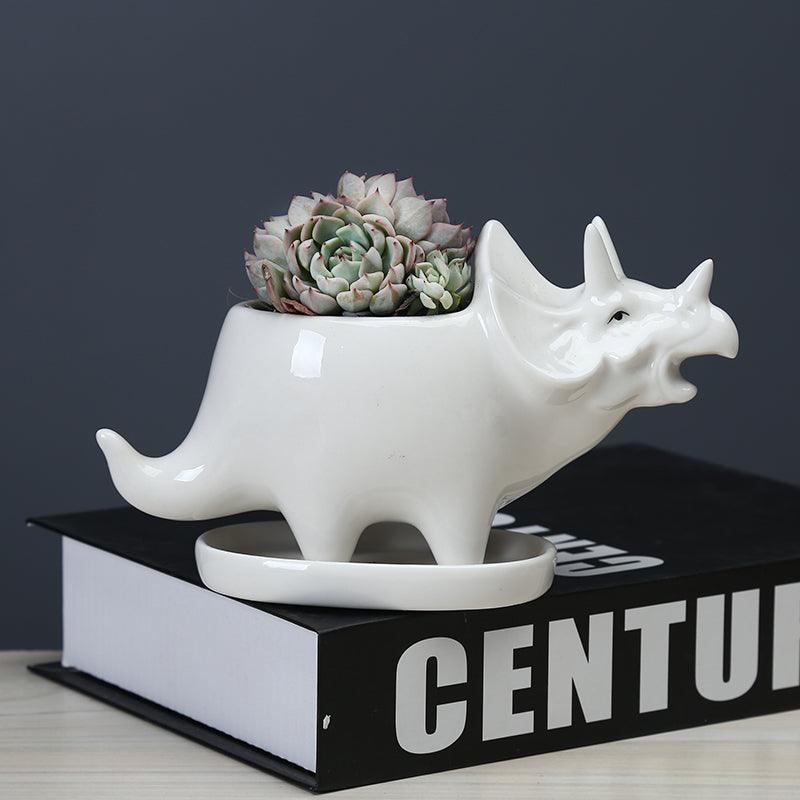 triceratops plant pot Adorable Dino Succulent Planter Pot with Drainage Tray – Lily & Eden