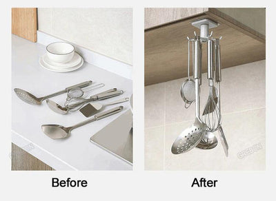 Under-Counter Rotating Kitchen Utensil Storage 6-Hook Organizer - Lily & Eden