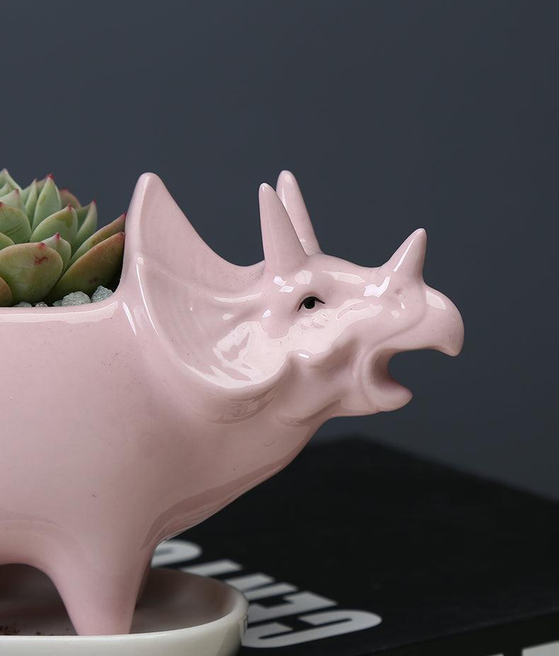 Adorable Dino Succulent Planter Pot with Drainage Tray SkyBlue