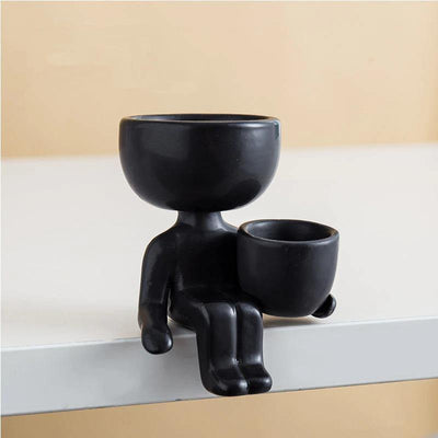 Little Human Ceramic Succulent Planter Sitting Next to Pot / Black | Lily & Eden
