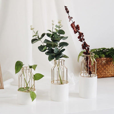 Iron and Ceramic Vase with Grated Design - Lily & Eden