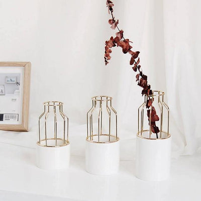 Iron and Ceramic Vase with Grated Design - Lily & Eden