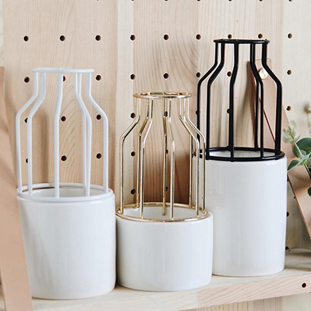 Iron and Ceramic Vase with Grated Design - Lily & Eden