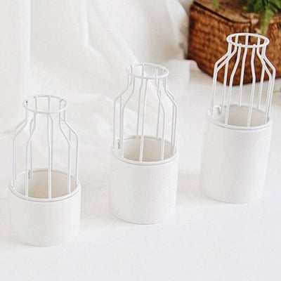 Iron and Ceramic Vase with Grated Design - Lily & Eden