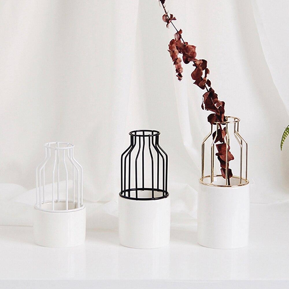 Iron and Ceramic Vase with Grated Design - Lily & Eden